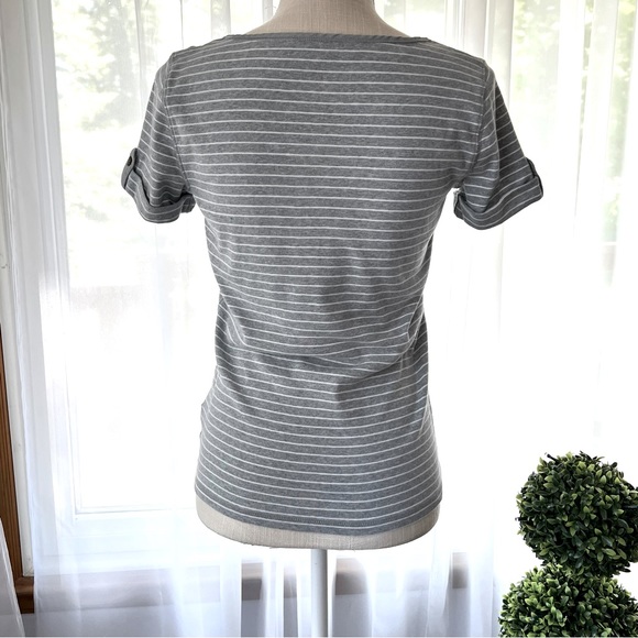 Jones New York Sport Gray Striped Short Sleeves Size Small - Picture 2 of 13
